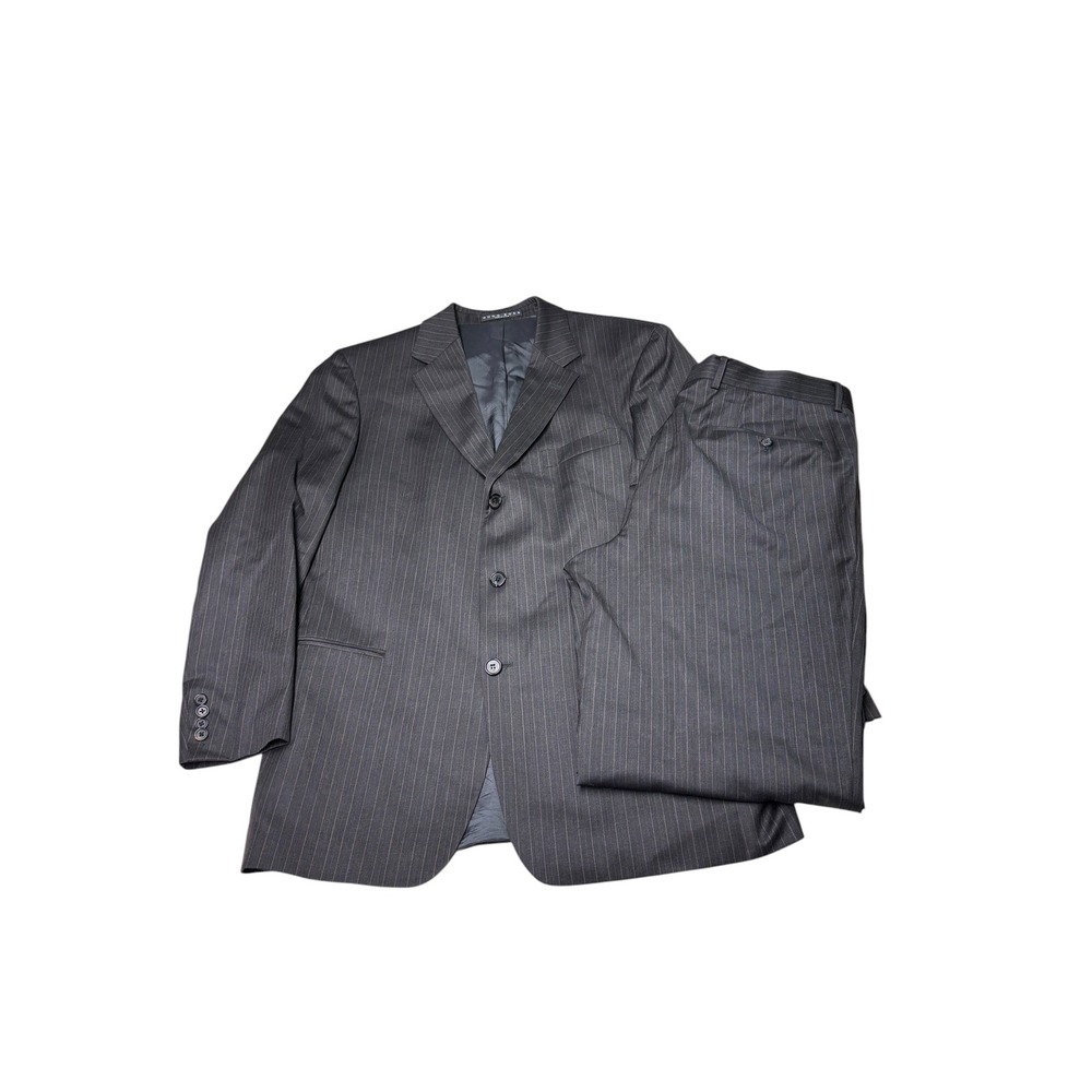 Hugo Boss Einstein Sigma Pinstripe Suit 100% Virgin Wool Grey 42R W36 L30 USA